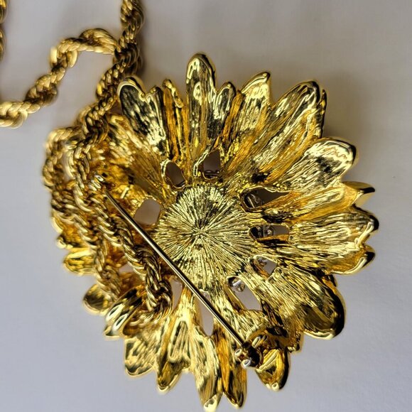 Vintage Gold Plated Sunflower Pendant Necklace & Brooch - Picture 7 of 10